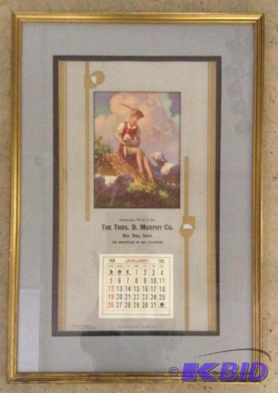 lot 52 image: Vintage Framed 1936 Advertising Calendar