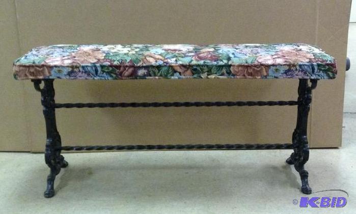 lot 63 image: Cast Iron Base Bench with Floral Seat