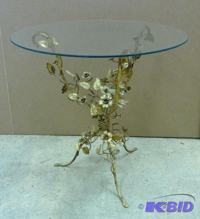 lot 76 image: Awesome Toleware Table with Glass Top