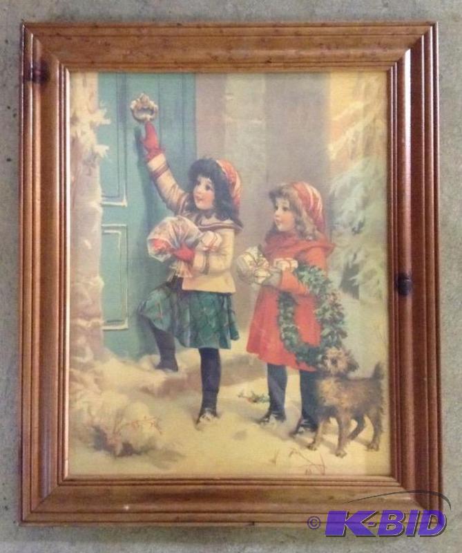 lot 91 image: Adorable Print of Two Young Girls at Christmastime