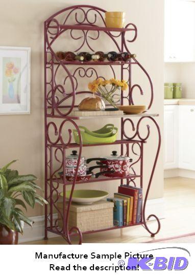 Red Scrolled Metal Bakers Rack - Red Bakers ...