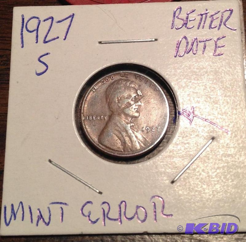 1927-S Lincoln Cent Nice Mint Error Lamination on the Obverse Better Date