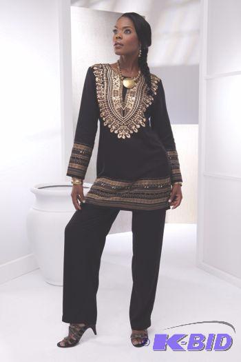 lot 77 image: Ashro&nbspDashiki Black Pant Set with Gold P...