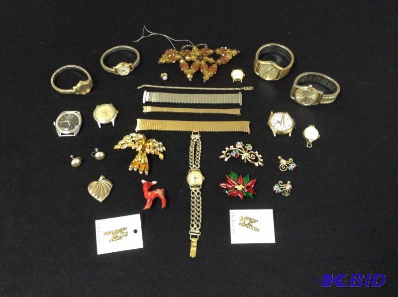 lot 43 image: Lot Watches, Pins & 925 Heart Locket