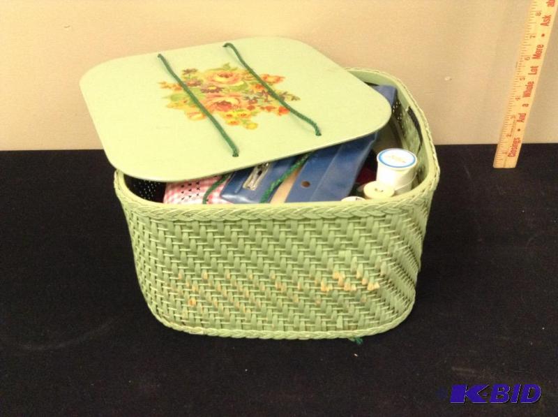 lot 80 image: Vintage Sewing Basket with Contents