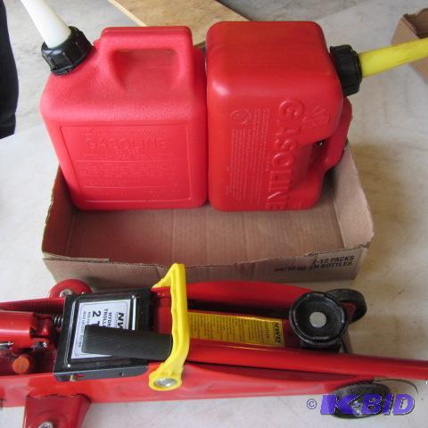 lot 163 image: Floor Jack, Gas Cans
