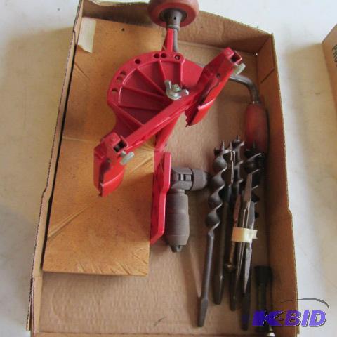 lot 202 image: Stanley Drill Brace, Bits, Saw Box