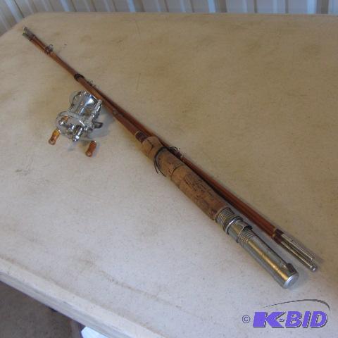 lot 55 image: Bamboo Pole, Pflueger Reel