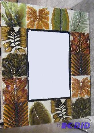 Large Metal Leaf Design Wall Mirror - Has bev...