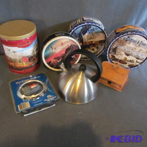 lot 173 image: Teapot, Beverage Warmer, Tins