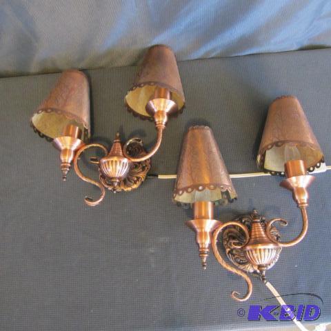 lot 30 image: Copper Finish Wall Lamps