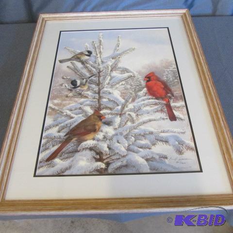 lot 62 image: Cardinal & Chickadees Art