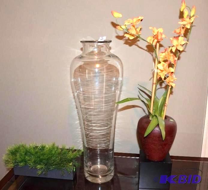 lot 17 image: Clear glass jar 24x8", flowers 27" ...