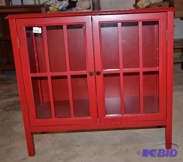 lot 35 image: Painted wood hutch with 2 glass doors 33X32x1...
