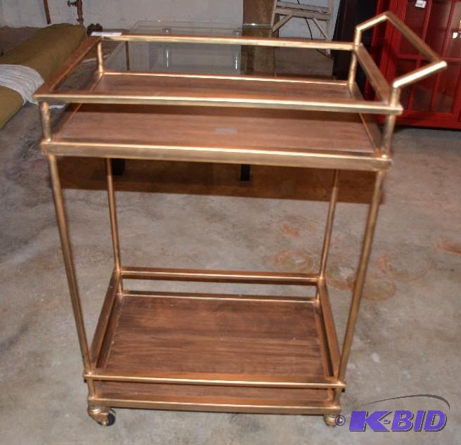 lot 38 image: Vintage rolling metal Tea serving  Bar cart ...