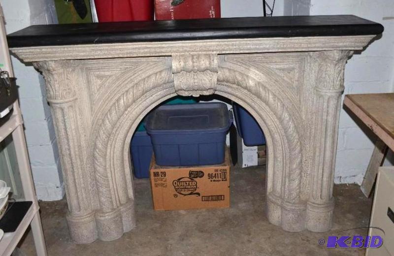lot 39 image: Antique stone looking mantle for fireplace ve...
