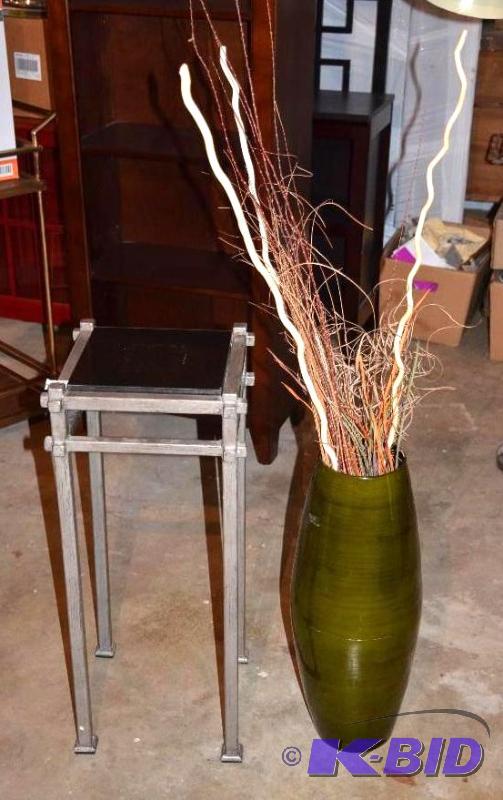 lot 43 image: Metal plant stand with marble top12x12X30&quo...
