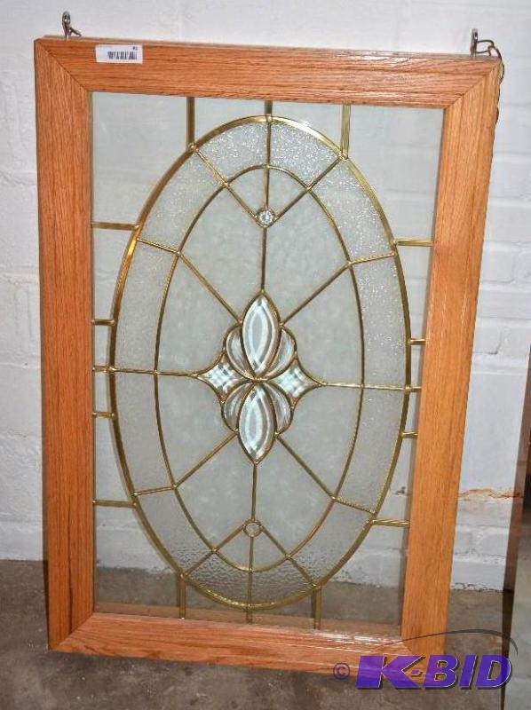 lot 45 image: Beautiful Stain glass in light oak frame with...