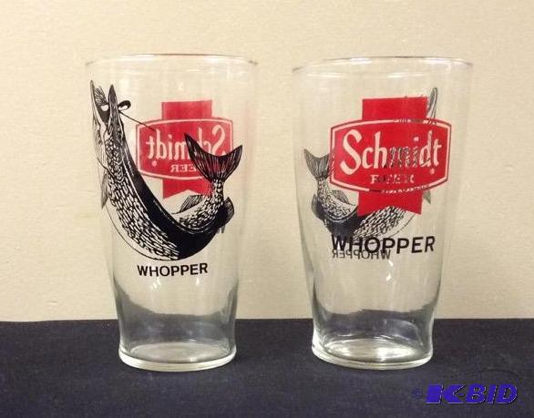 lot 31 image: Pair Schmidt Beer Whopper Northern Pike Glasses