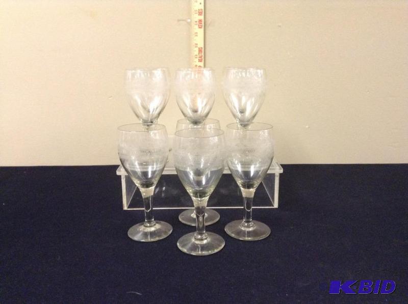 lot 51 image: 10 Etched Wine Glasses