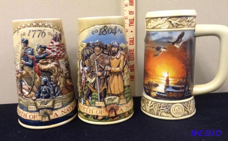 lot 58 image: 3 Numbered Miller Beer Steins