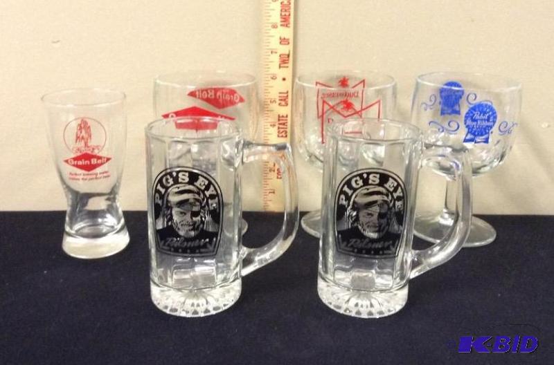 lot 59 image: Beer Mugs & Glasses - Pigs Eye, Grain Belt & More