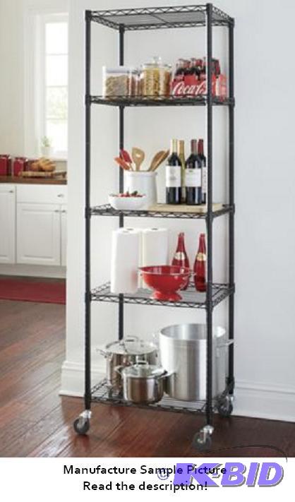 5-Shelf Metal Rolling Tower - Black -&nbspOf...