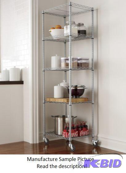 5 Shelf Metal Rolling Tower - Silver - Sleek,...