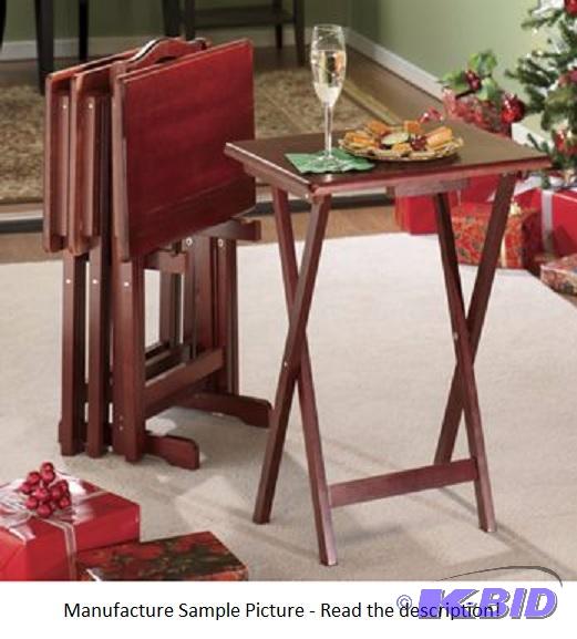 Solid Wood Tray Table Set - Cherry Finish - T...