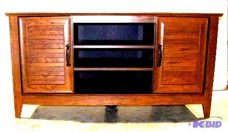Walnut Finish TV Stand - Has two louvered doo...