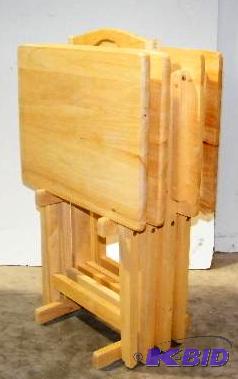 Four Piece Tray Table Set with Stand - Solid ...