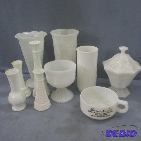 Milk Glass Vases, Candy Dishes