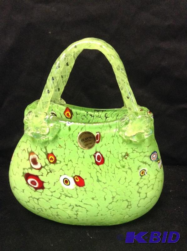 lot 109 image: NIB Block Glass Art Glass Purse