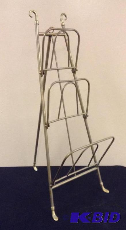 lot 12 image: Vintage Brass Freestanding Magazine Holder
