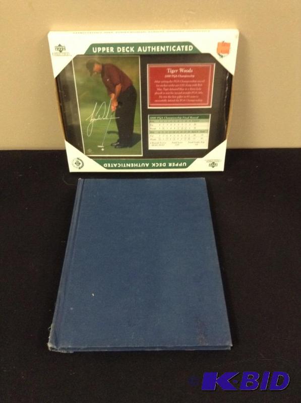 lot 123 image: Tiger Woods Upper Deck Plaque & Billiards Book