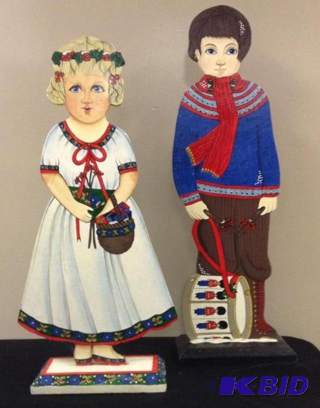 lot 15 image: RARE Dept. 56 Hand Painted Wooden Girl and Boy Cutouts