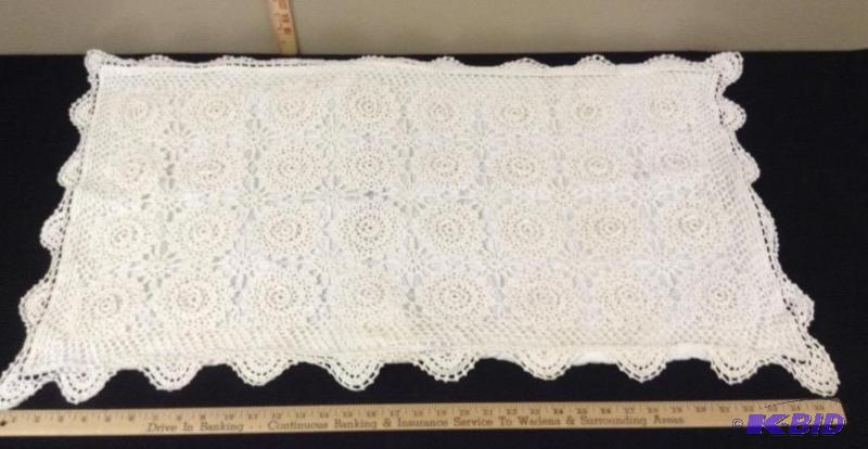 lot 17 image: Pair of White Crocheted King Size Pillow Shams