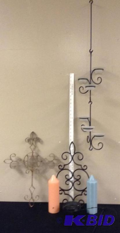 lot 43 image: Candle Holders - Partylite Candles and Metal Cross