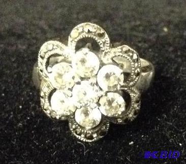 lot 59 image: Sterling Ring with Clear Stone Cluster