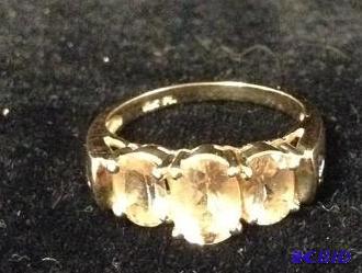 lot 61 image: Lovely Three Yellowish Stone and Diamond Chip 10k Ring