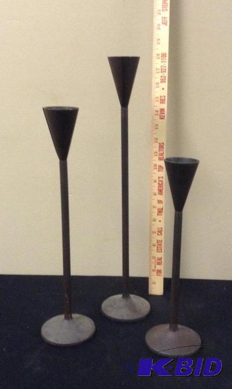lot 9 image: Set of Three Iron Candle Stick Holders