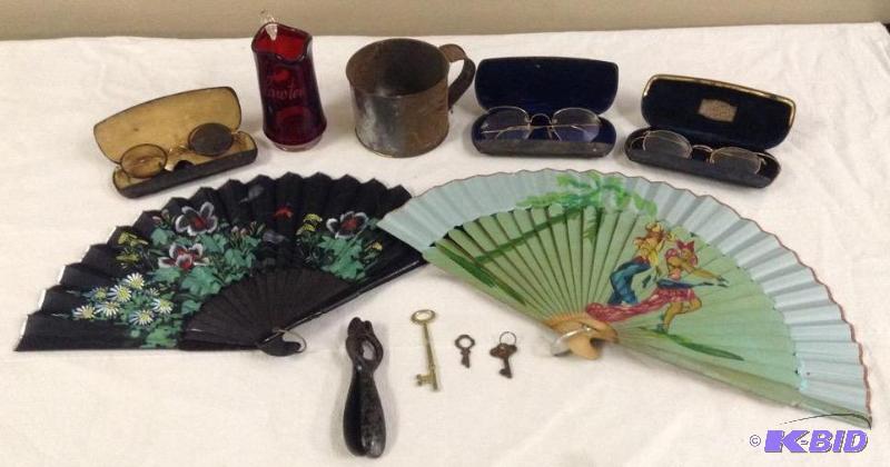 lot 93 image: Vintage Fans, Spectacles, Keys and More