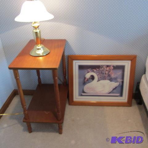 Table, Touch Lamp, Swan Print