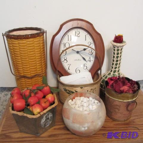 Vase, Baskets, Clock