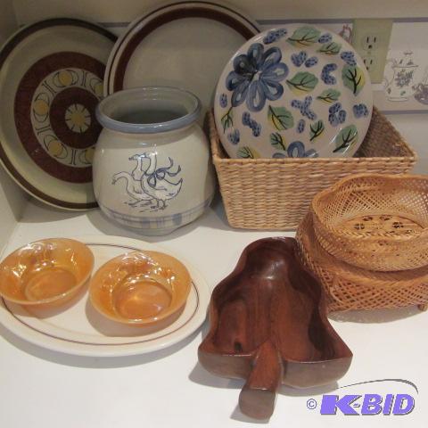 Stoneware Plates, Crock, Baskets