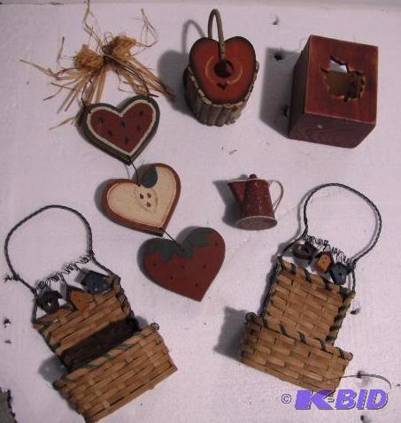 Lot of Wooden and Fruit Decorations - Lightly...