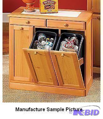 Three Bin Two Door Tile Top Rolling TrashRec...