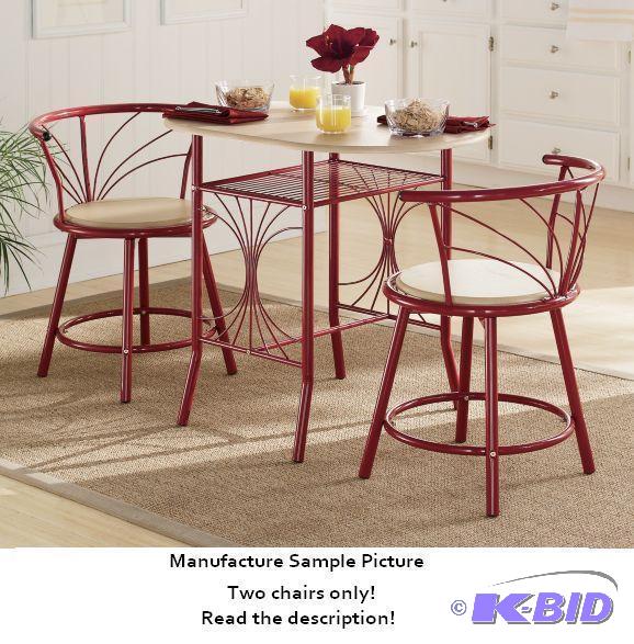 2 Red Bistro Chairs - Has a sleek design with...