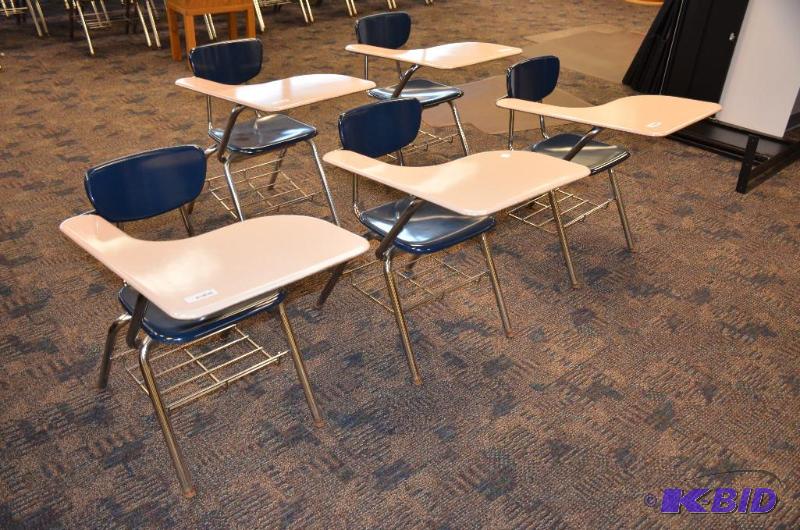 lot 10 image: 5 Virco combo student desk  chair navy blue ...