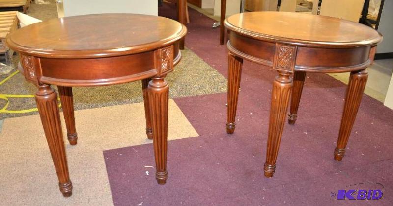 lot 109 image: Matching wood lamp tables 24" diameter...